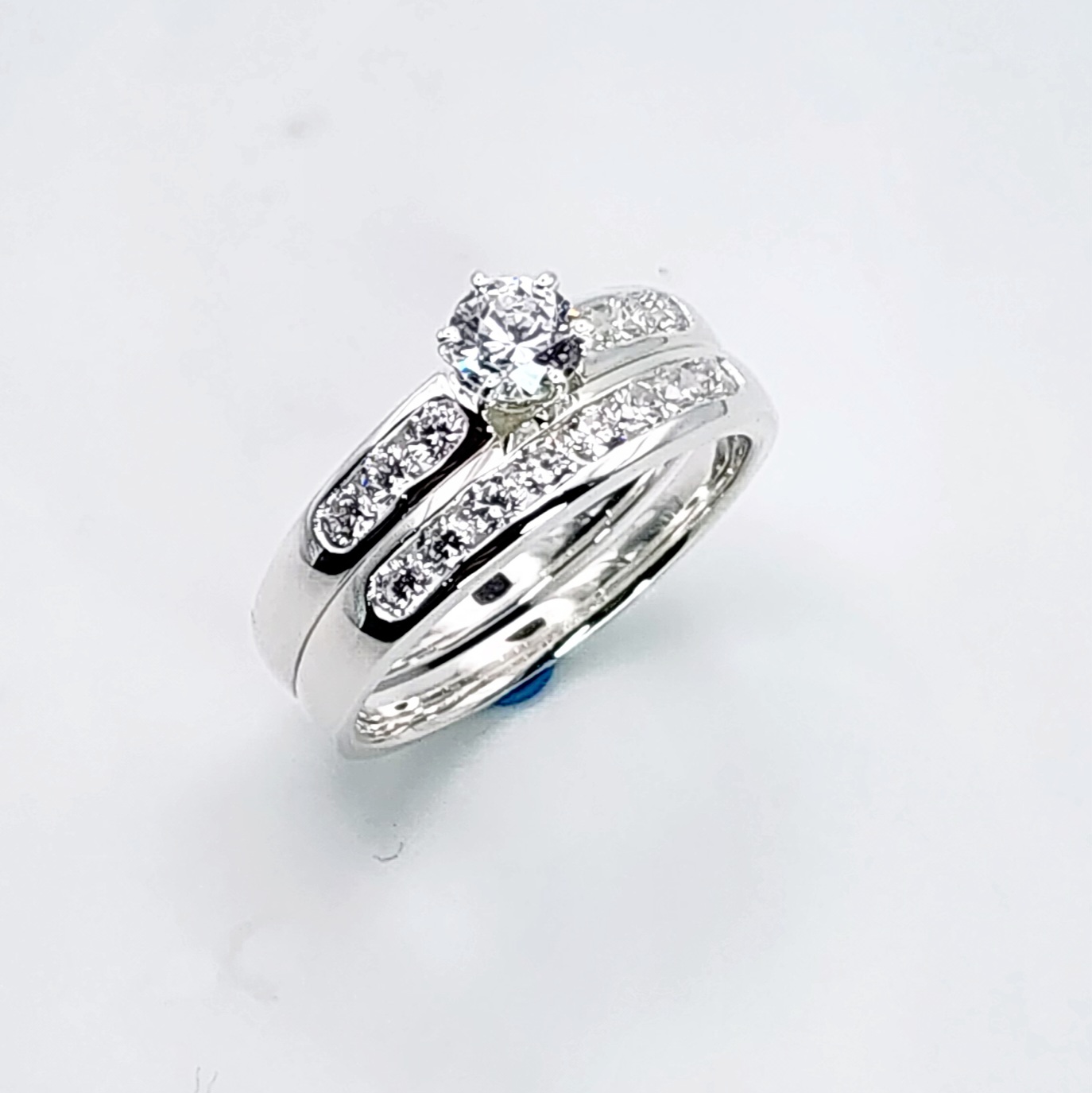 Sterling Silver 2 Piece Engagement Wedding Ring Set Channel Setting Sterling Silver Rings 