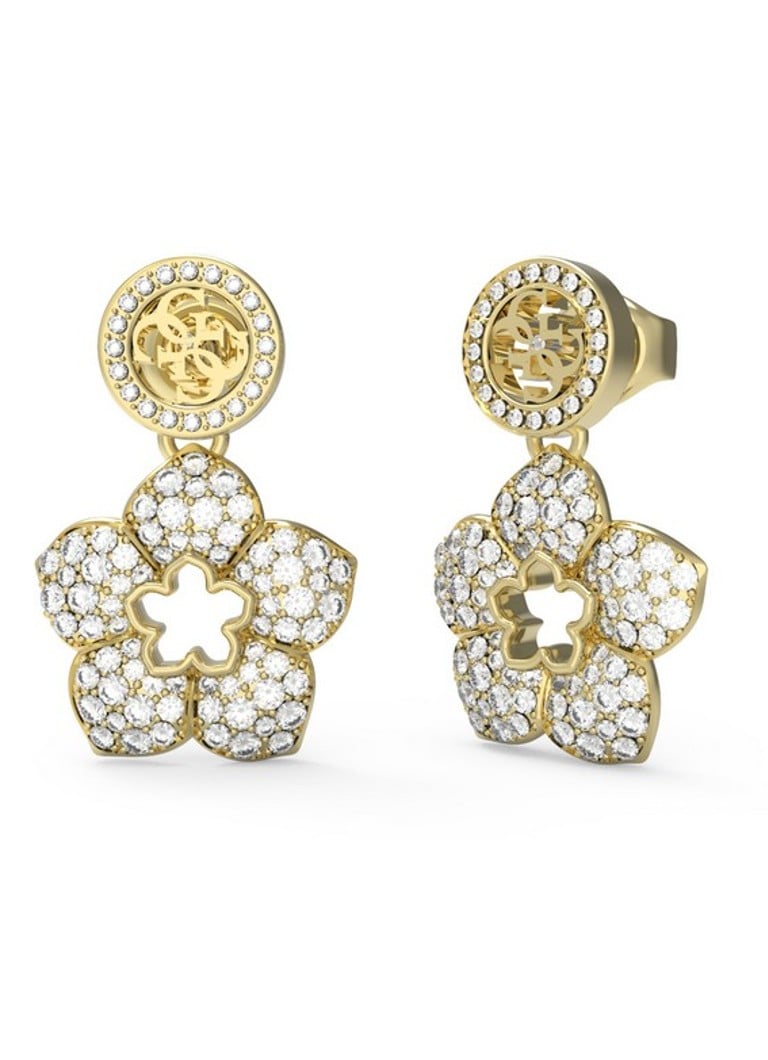 Guess Gold Tone 4G & Pave Flower Pendant Drop Earrings GUESS JEWELLERY 