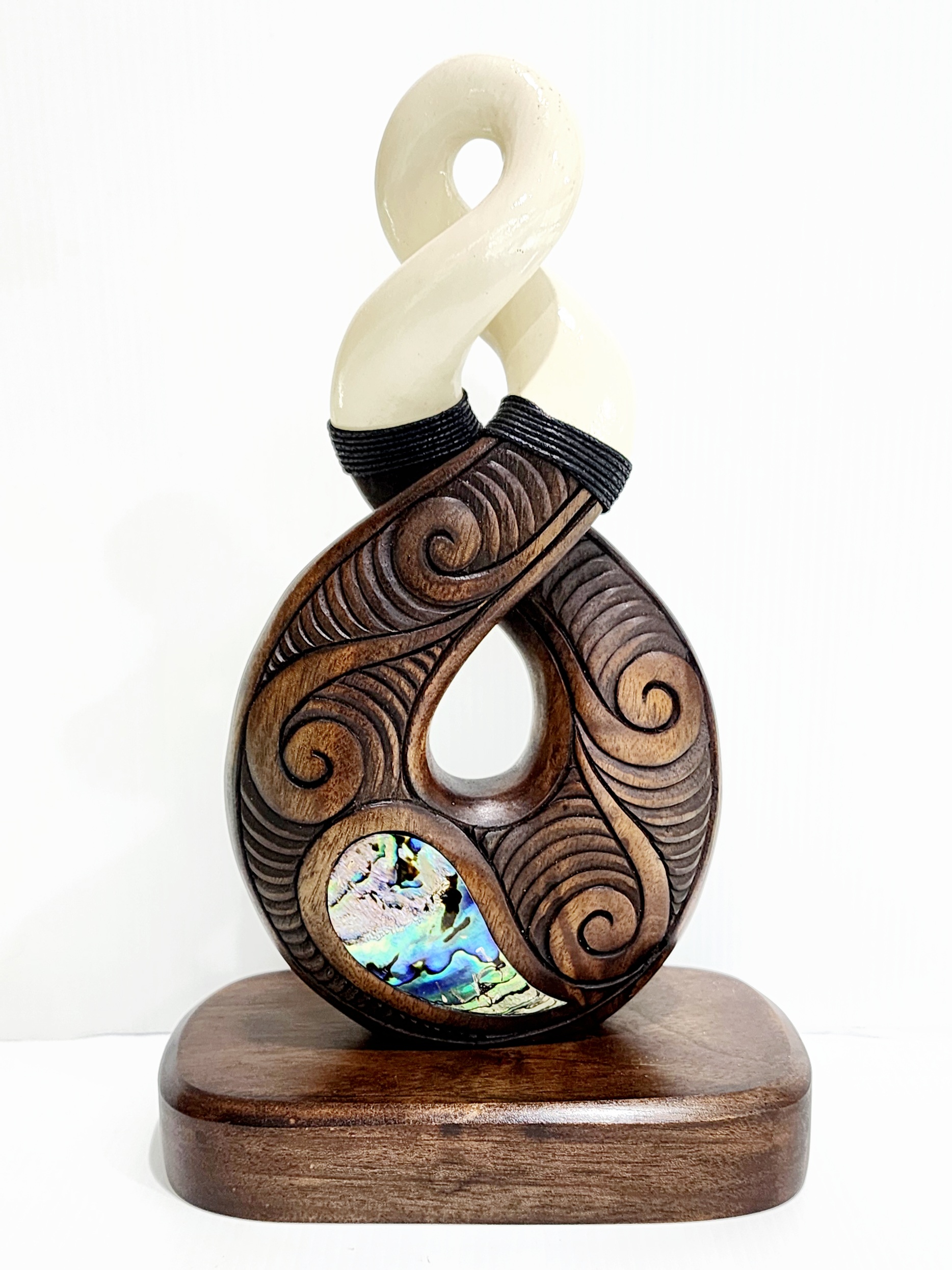 Wooden Carved Twist with White Resin with Paua Shell Inlay on Base 270mm High 9ct Gold Ring, Gold Jewellery, Gold Rings 