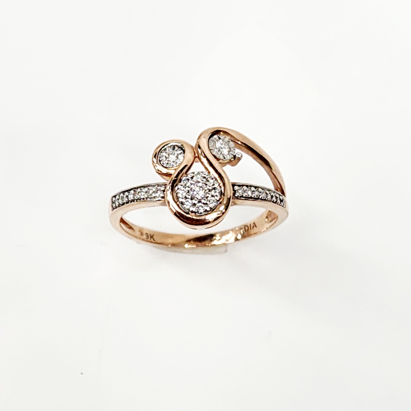 9ct Rose Gold Fancy Swirl 0.16ct Diamond Ring Sterling Silver Rings 