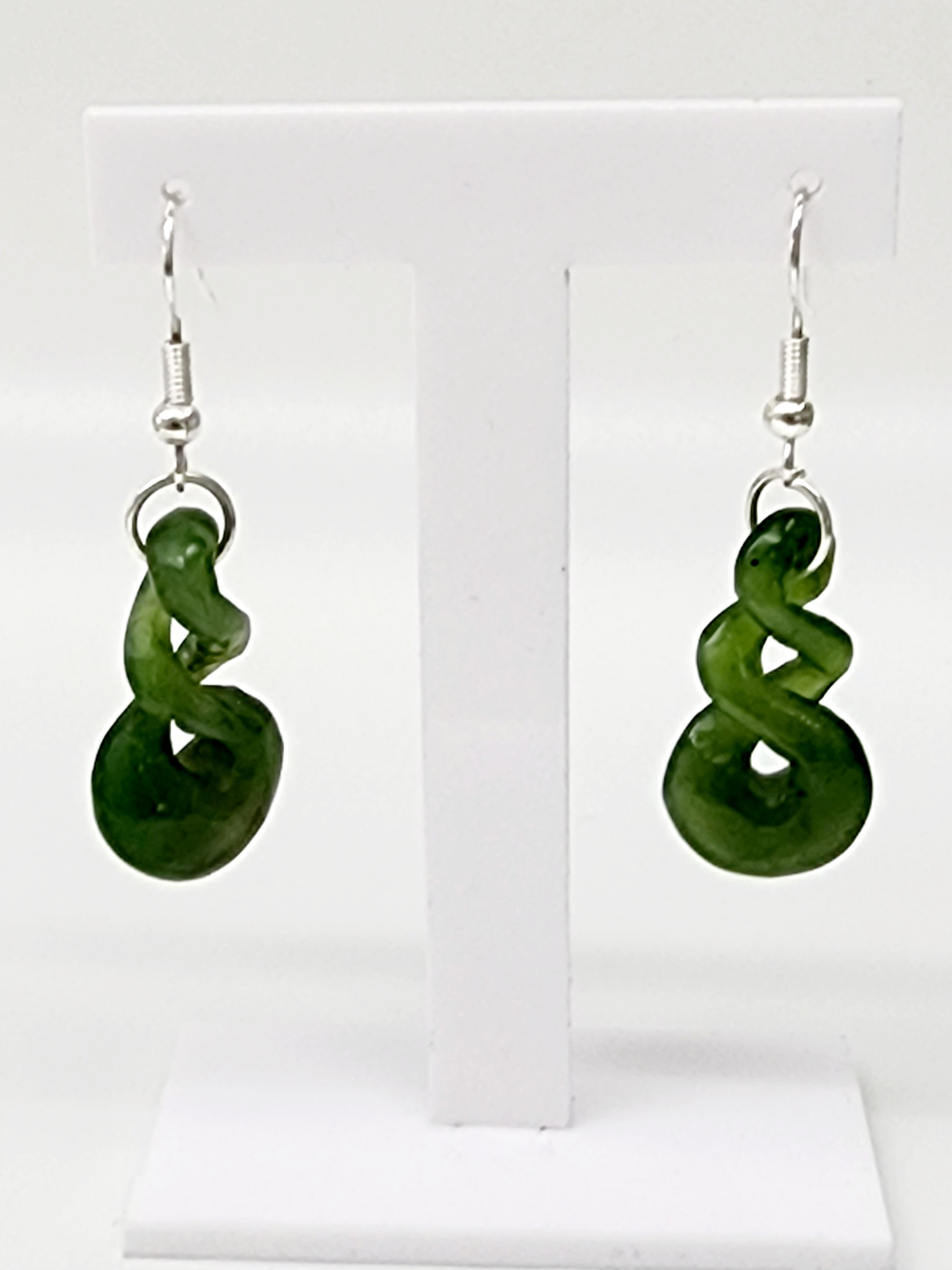 NZ Greenstone Double Twist Earrings 25mm with Sterling Silver Hooks Greenstone Jewellery 