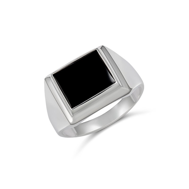 Sterling Silver 12 x 10mm Rectangle Black Onyx Gents Ring Sterling Silver Rings 