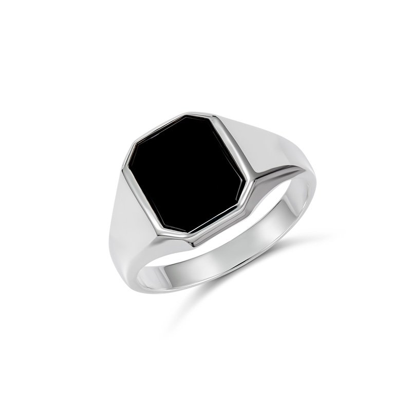 Sterling Silver 14 x 12mm Octagon Black Onyx Signet Ring Sterling Silver Rings 