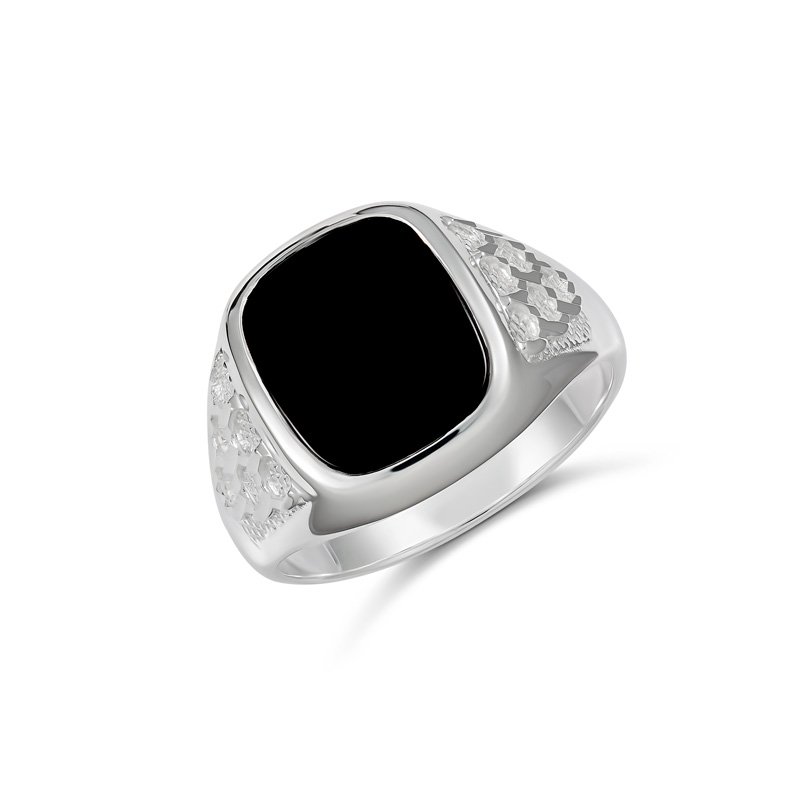 Sterling Silver 14 x 12mm Cushion Black Onyx Signet Ring Sterling Silver Rings 