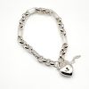 Sterling Silver 23cm Figaro Belcher Bracelet With Puff Heart Padlock Sterling Silver Bracelets 