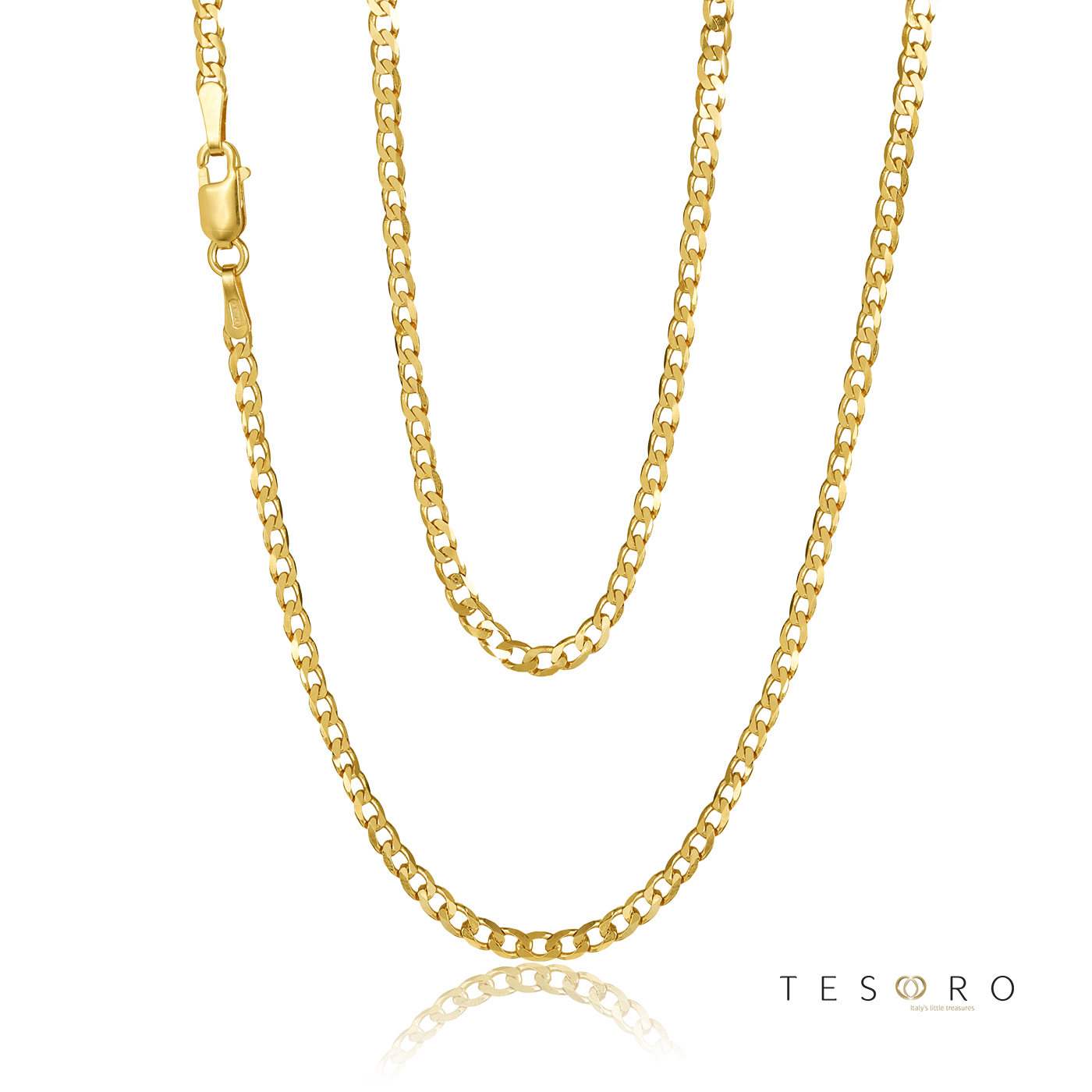 9ct Yellow Gold Grumetta Rada 3.0mm Open 6 Sided Curb Chain, 55cm Gold Chain 