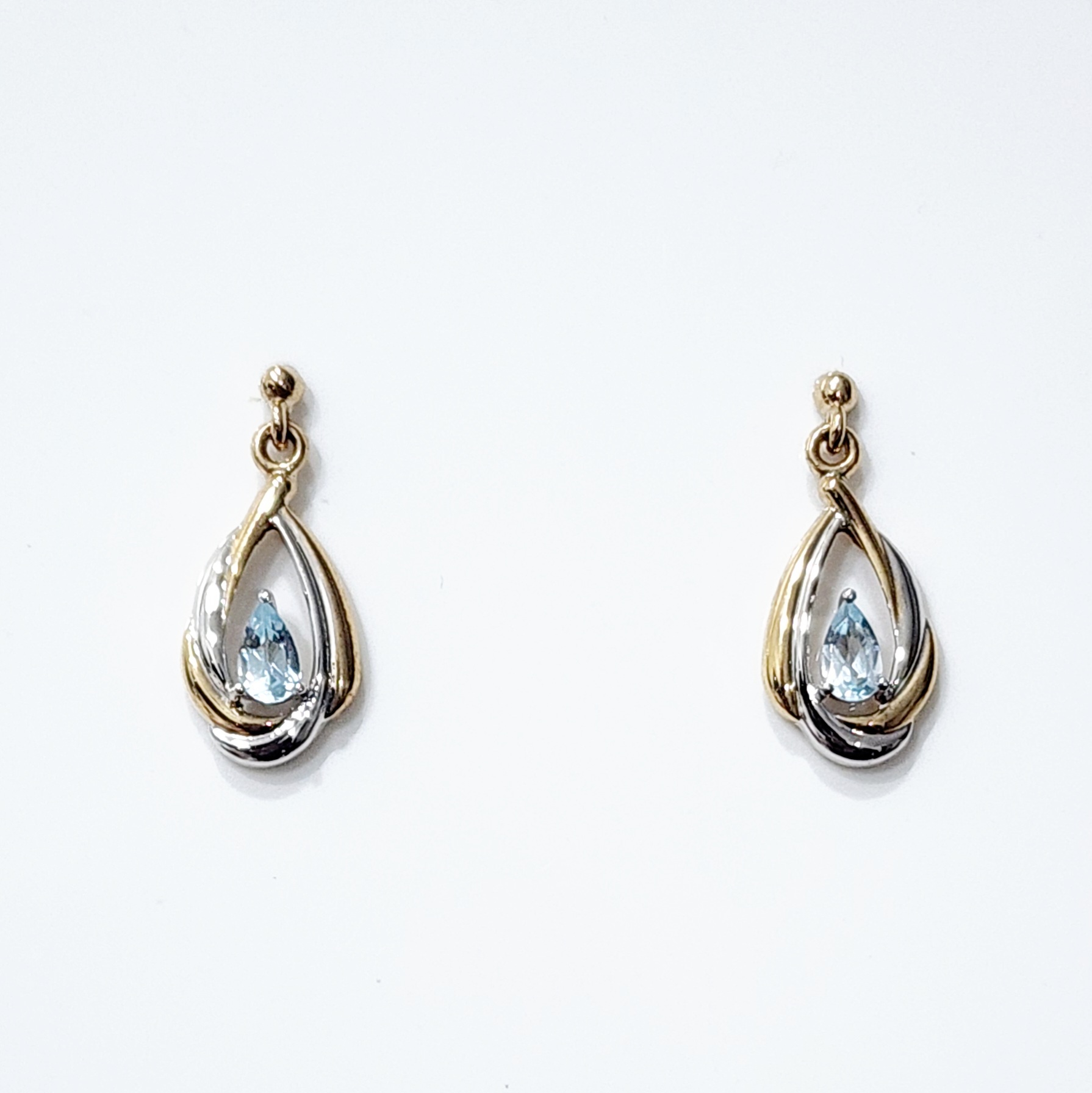 9ct Yellow & White Gold Teardrop Syn Blue Topaz Stud Earrings - 9CTTOPAZ-DDZ Gold Earrings 