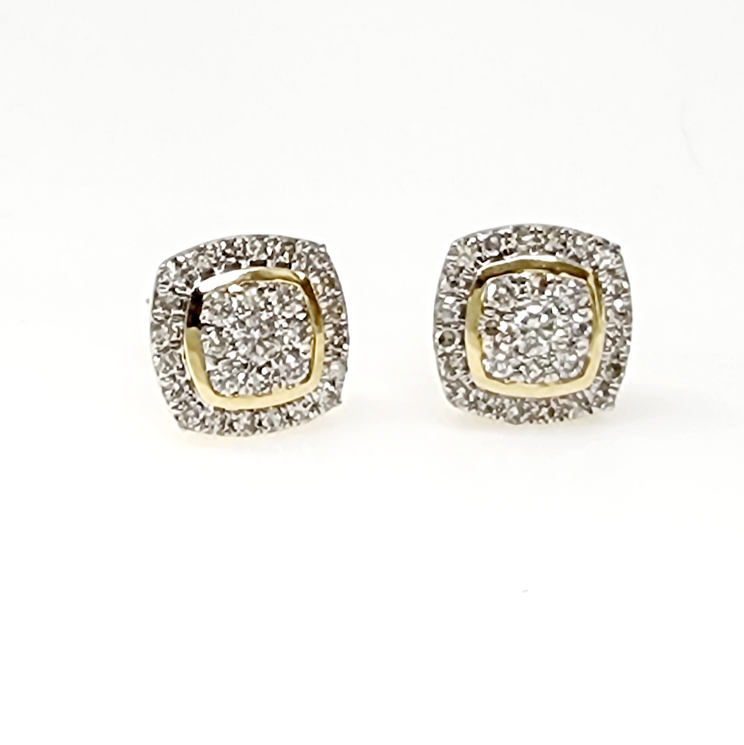 10ct Yellow Gold 0.40ct Cushion Shaped Diamond Cluster Screw Back Stud Earrings - SKS19522-80E Gold Earrings 