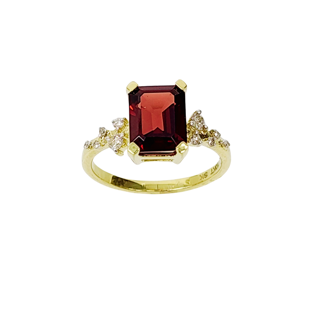 10ct Yellow Gold 0.15ct Diamond & 2.75ct Emerald Cut Garnet Ring - SKR41115GT Gold Rings 