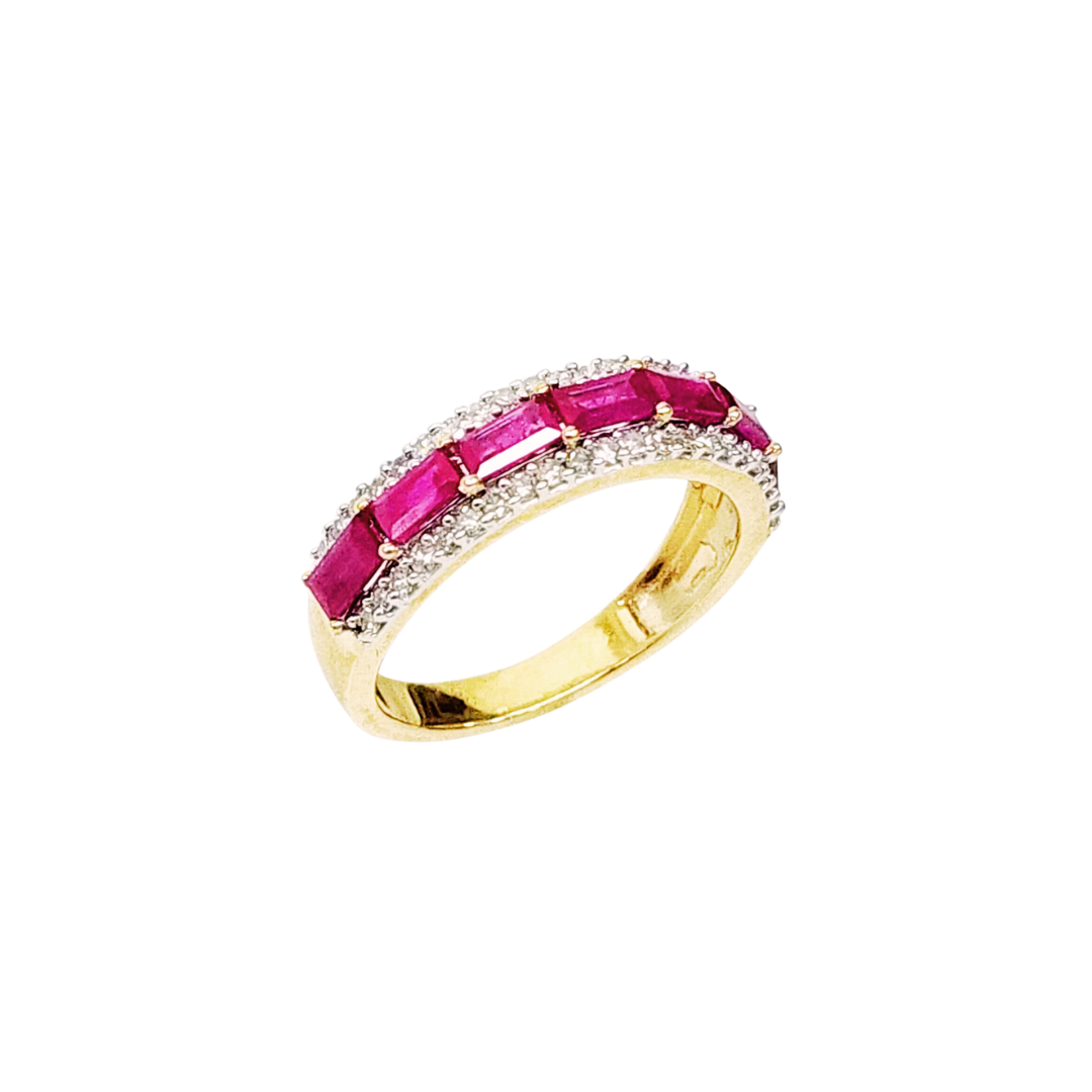 10ct Yellow Gold Baguette Ruby & Diamond Wedding / Dress Ring - SKR39229RD Gold Rings 