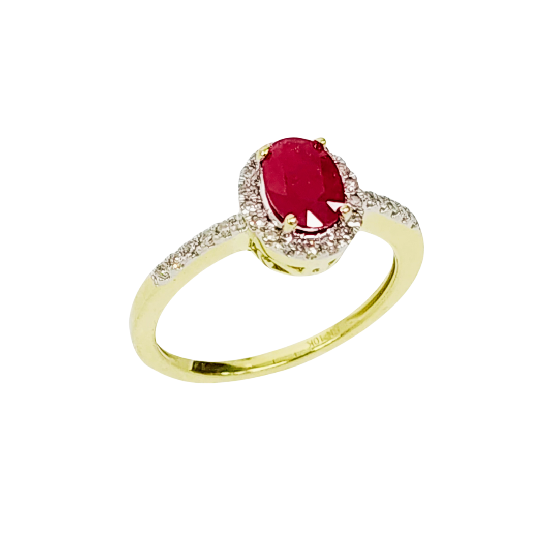 10ct Yellow Gold 0.18ct Diamond & 1.00ct Natural Oval Ruby Ring - SKR9199R Gold Rings 