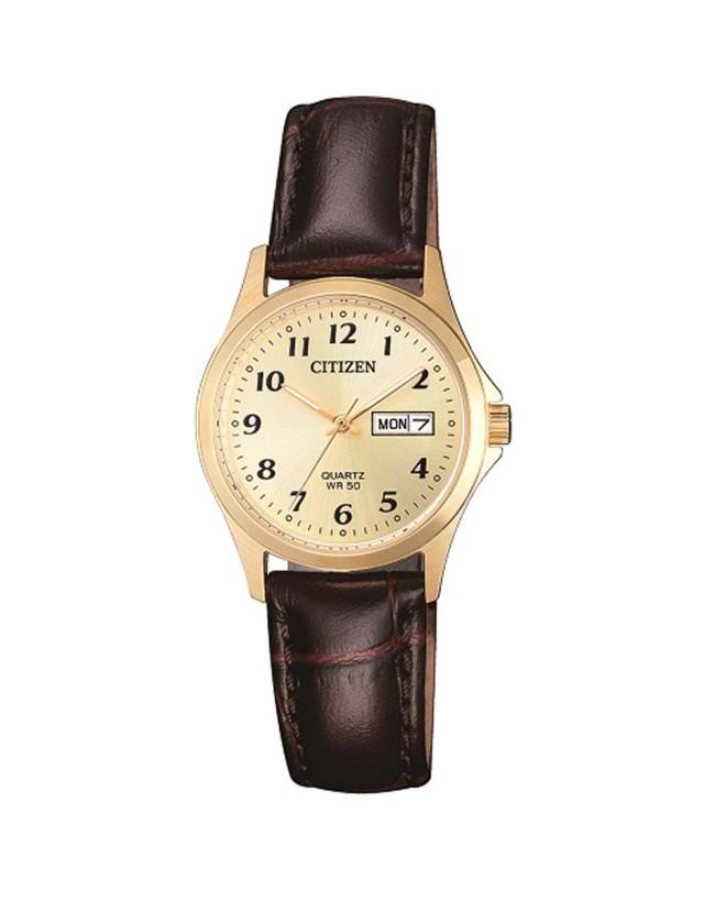 Citizen Ladies Quartz Classix Day & Date, Gold Case & Dial with Leather Strap - EQ2002-07P G-SHOCK 