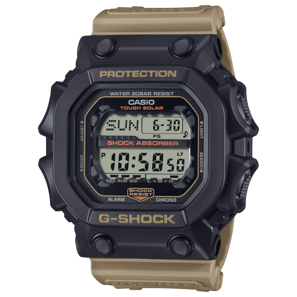 Casio G-Shock XL DIGI 200M Solar Powered Black Case, Beige Colour Band - GX56TU-1A5 G-SHOCK 