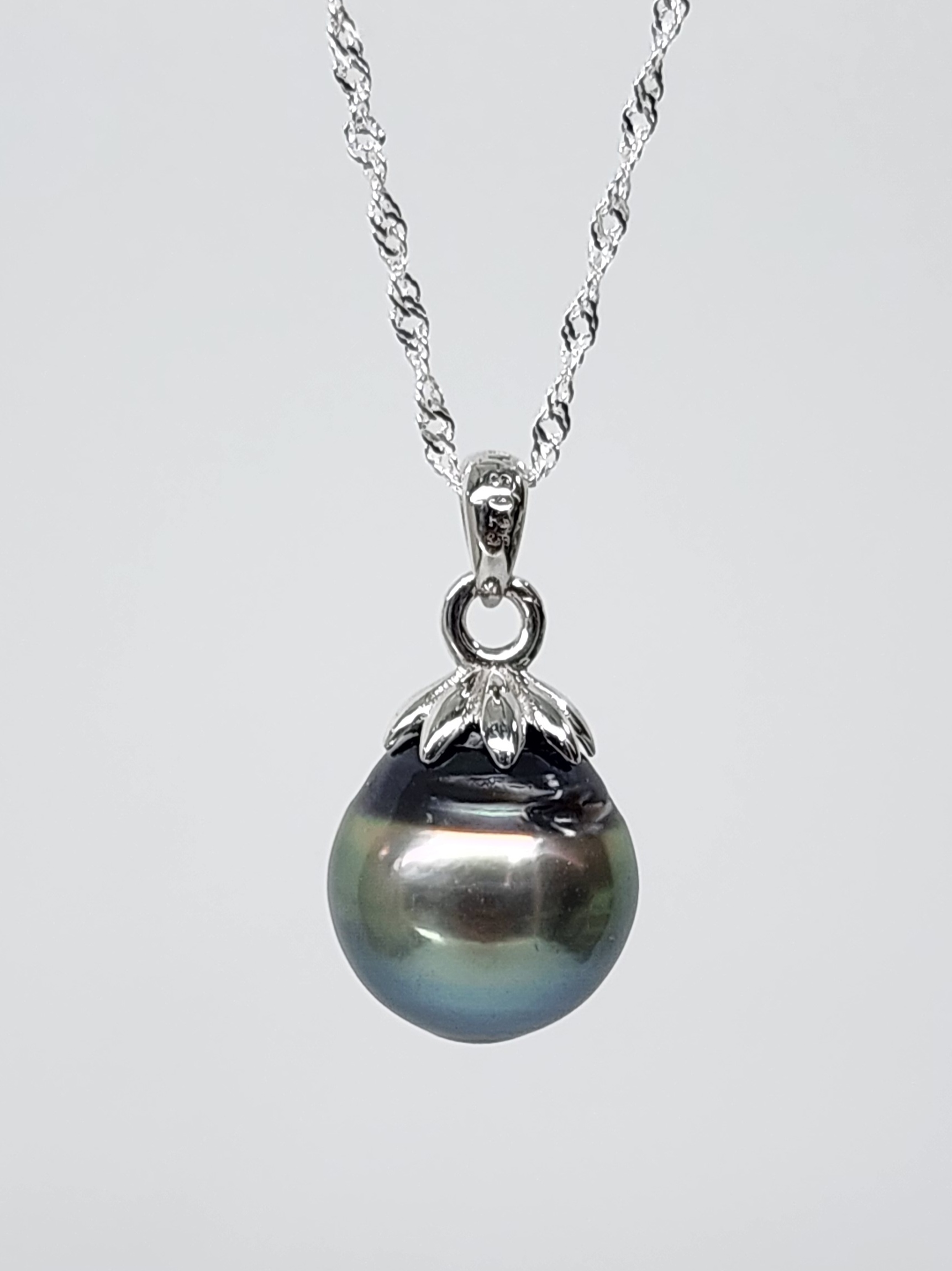 Sterling Silver 12-13mm Round Tahitian Green/Black Pearl Pendant with Sterling Silver Cap - SSTD01 Greenstone?Jewellery 