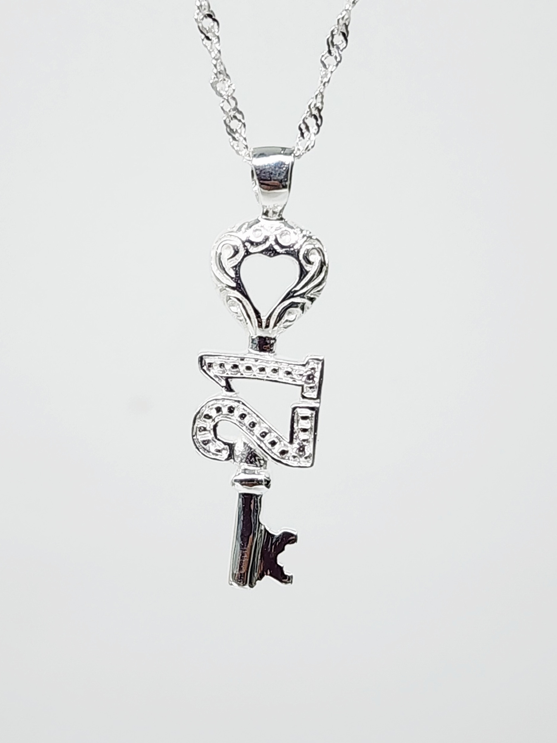 Sterling Silver 21st CZ Birthday Key Pendant - D4489 Gold Pendants 