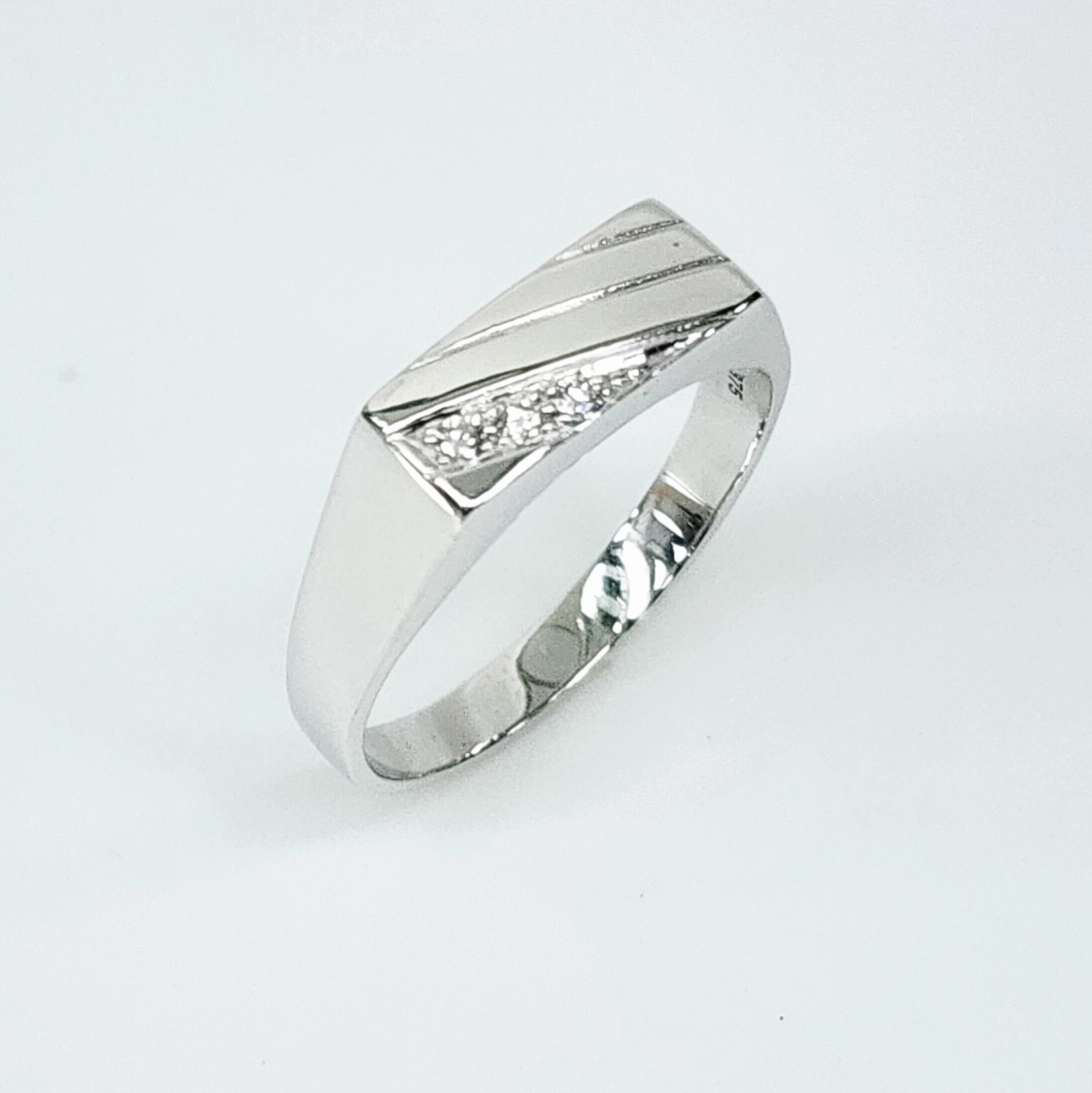 9ct White Gold Patterned Rectangle Diamond Signet Ring - D854/9W Gold Rings 
