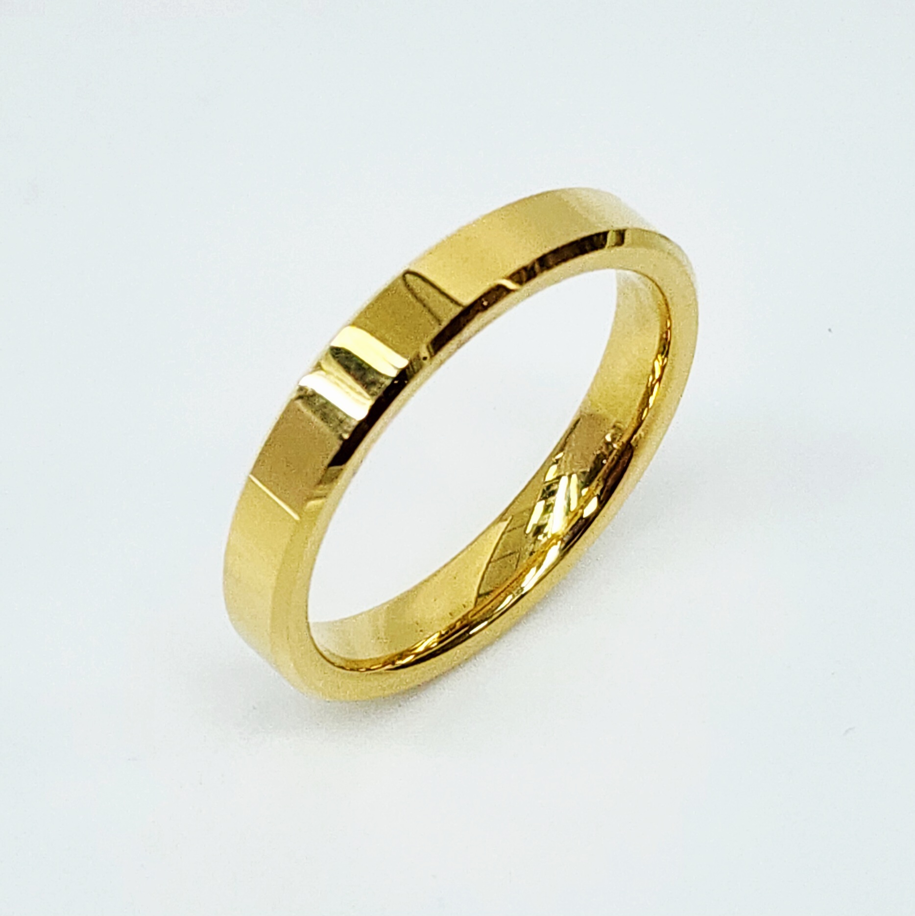 4mm Wide Gold Plated Tungsten Carbide Ring with Beveled Edge & Comfort Fit Band - TC01 Gold Rings 