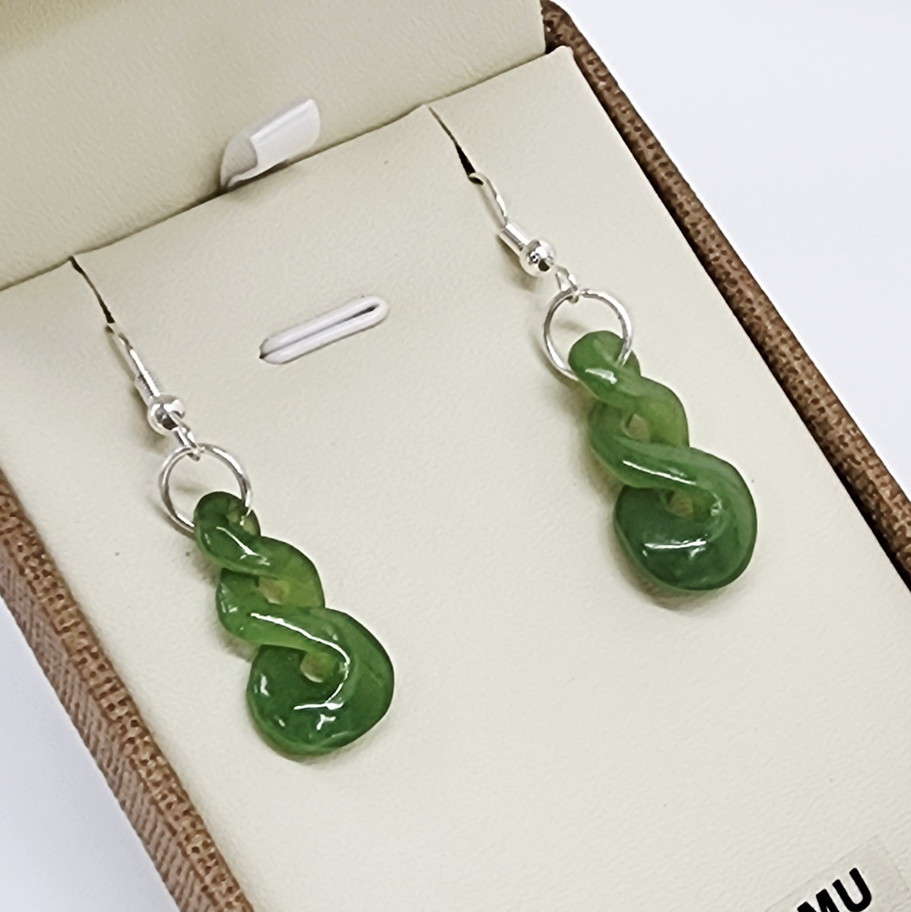 NZ Greenstone Double Twist Drop Earrings with Sterling Silver Hooks - HE55 Greenstone Jewellery 