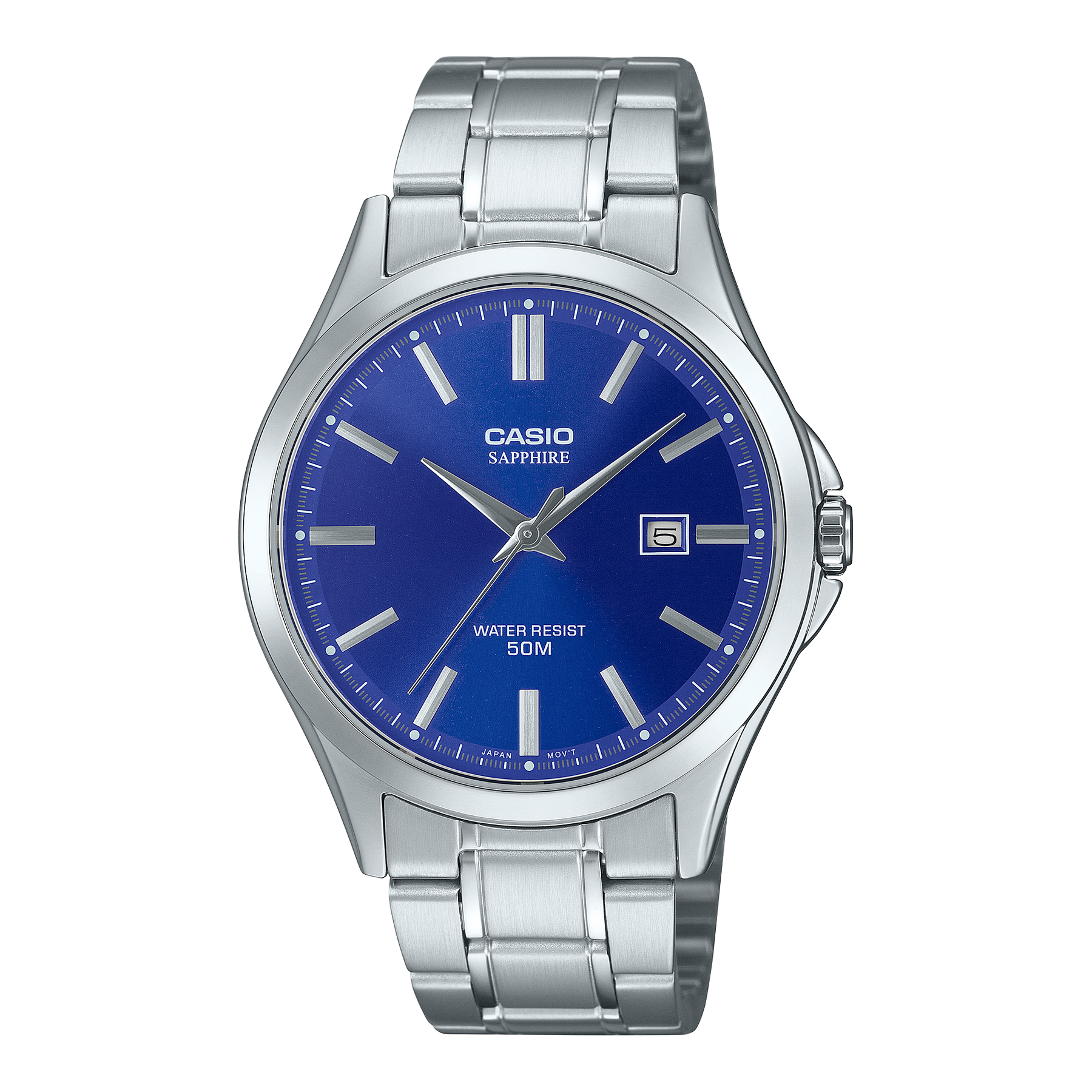 Casio Analogue 50m WR Blue Dial, Stainless Case & Band - MTS115D-2A1 CASIO 