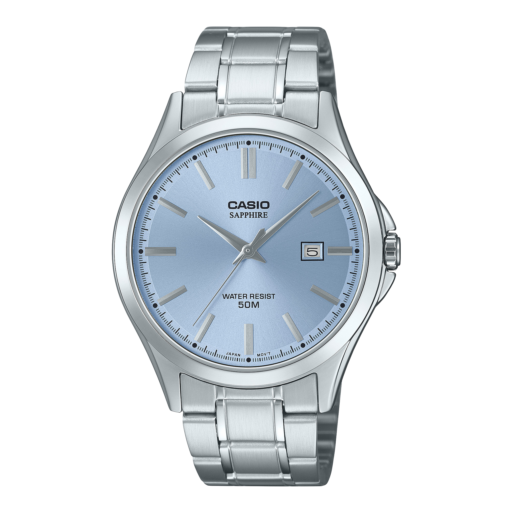 Casio Analogue 50m WR Light Blue Dial, Stainless Case & Band - MTS115D-2A2 CASIO 